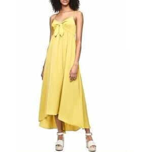 Calvin Klein Tie Front Chartreuse maxi Dress cottage core Butter yellow Size 2